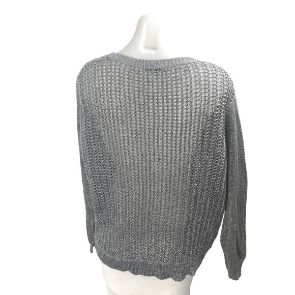 Kenneth Cole Women's Gray Metallic Open Knit Long Sleeve Cover Up Sweater Top L - Picture 2 of 3